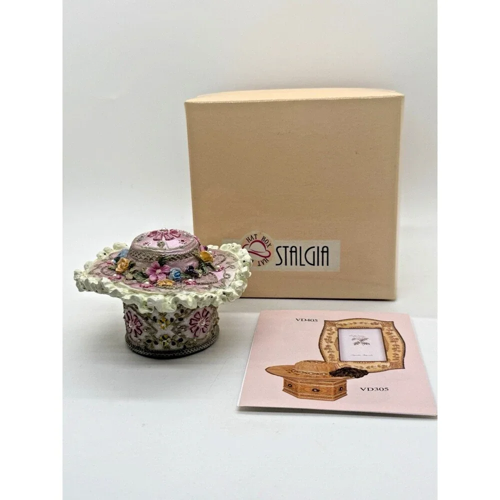 1999 Victorian Floral Hat Trinket Jewelry Box‎ Nostalgic Vintage Rare Hinged NEW